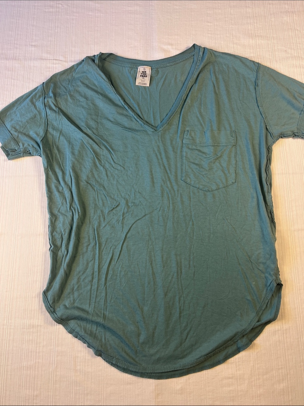 We The Free Teal Oversized V-Neck Pocket Tee